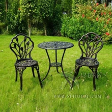 3 piece of Aluminum Bistro Set In Antique Copper chairs and table for Garden with Tulip