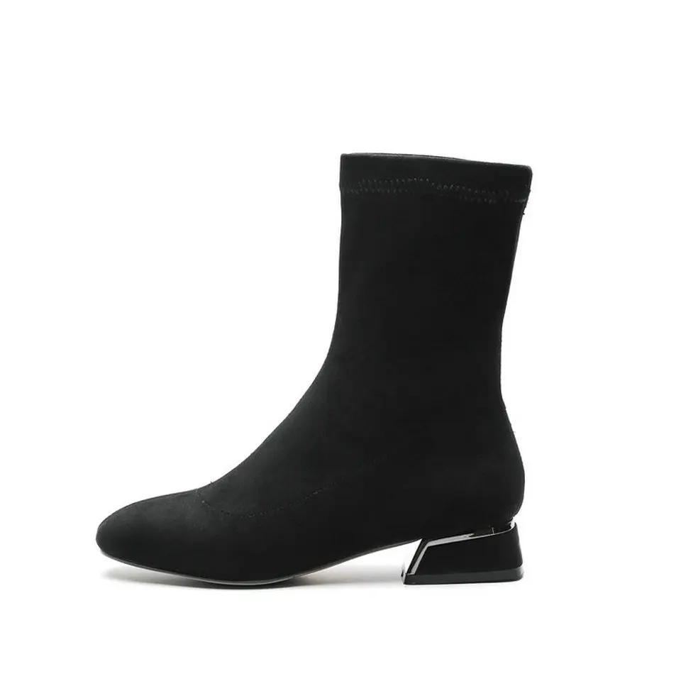 Chaussures Chaussette Bottes Femme Bas Taille Concise Talon Noir Eshtonshero Rond gris Bout Moto Cheville 39 D'hiver Boot Femmes Carré Dames fg7vYby6
