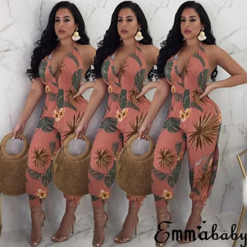 

Women Jumpsuit 2018 New Women Wide Leg Floral Print Jumpsuit Summer Beach Sleeveless Party Playsuit Romper
