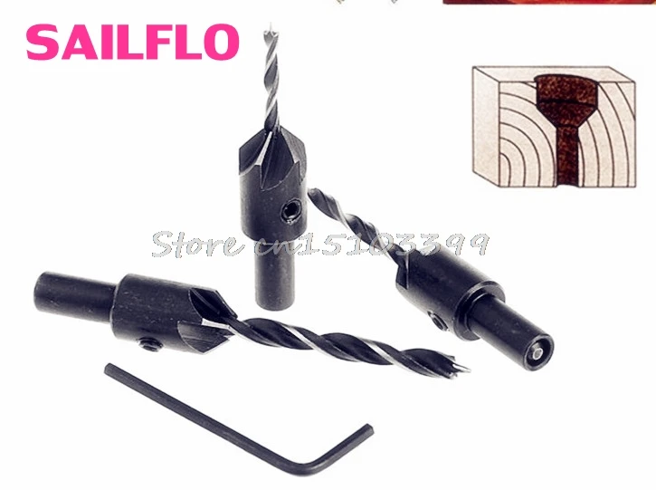 

New 3Pcs HSS 5 Flute Countersink Drill Bit Screw Woodworking Chamfer Tool 3-5cm #G205M# Best Quality