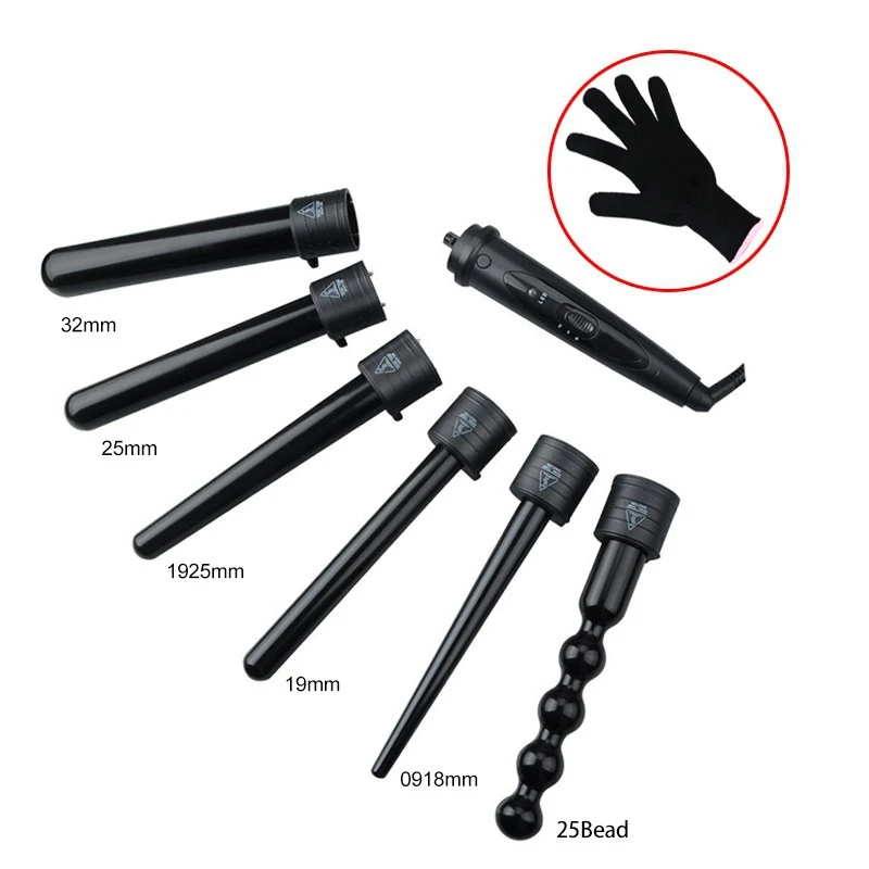 

5 In 1 Hair Styling Tool Set Curling Iron Electric Hairs Curler Wand Heat Protective Glove Temperature Control