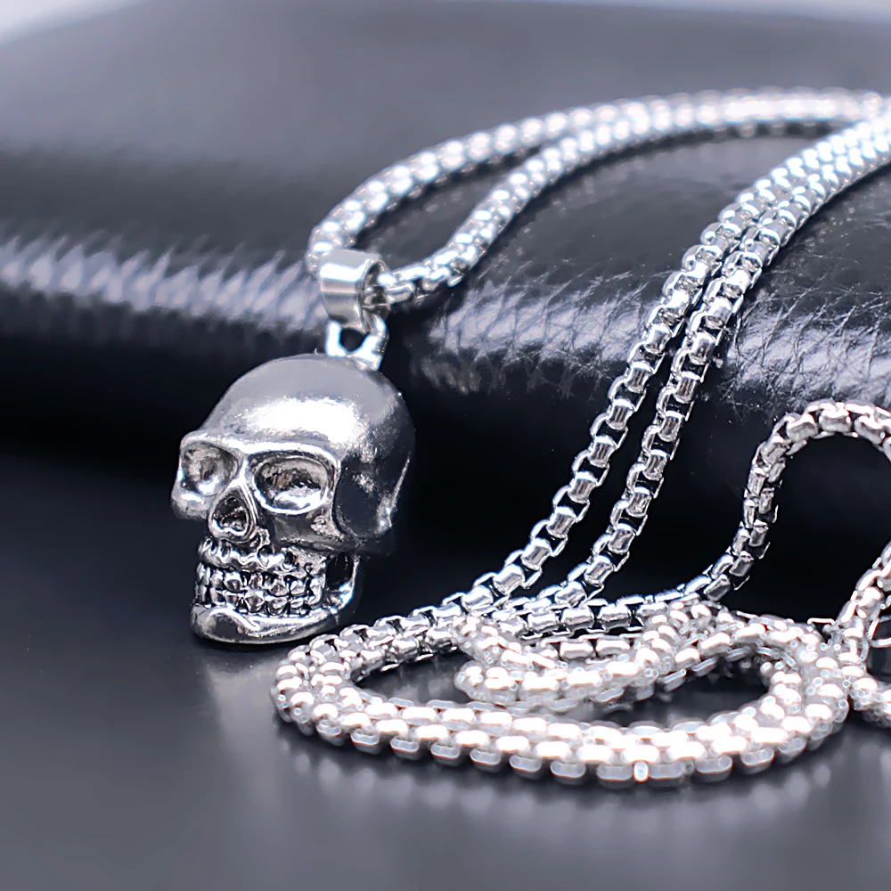 New Fashion 3D Gothic Skull Skeleton Pendants Necklace Punk Style Men's