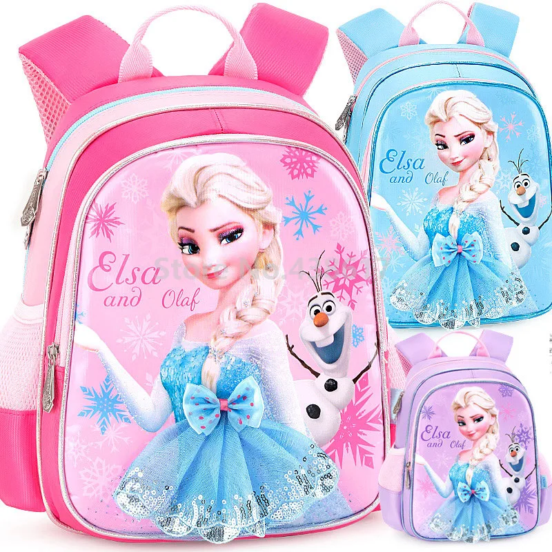 

New Pink Blue Purple Elsa Princess Girls School Bags For Children Kids Toddler Kindergarten Preschool School Backpack Bag