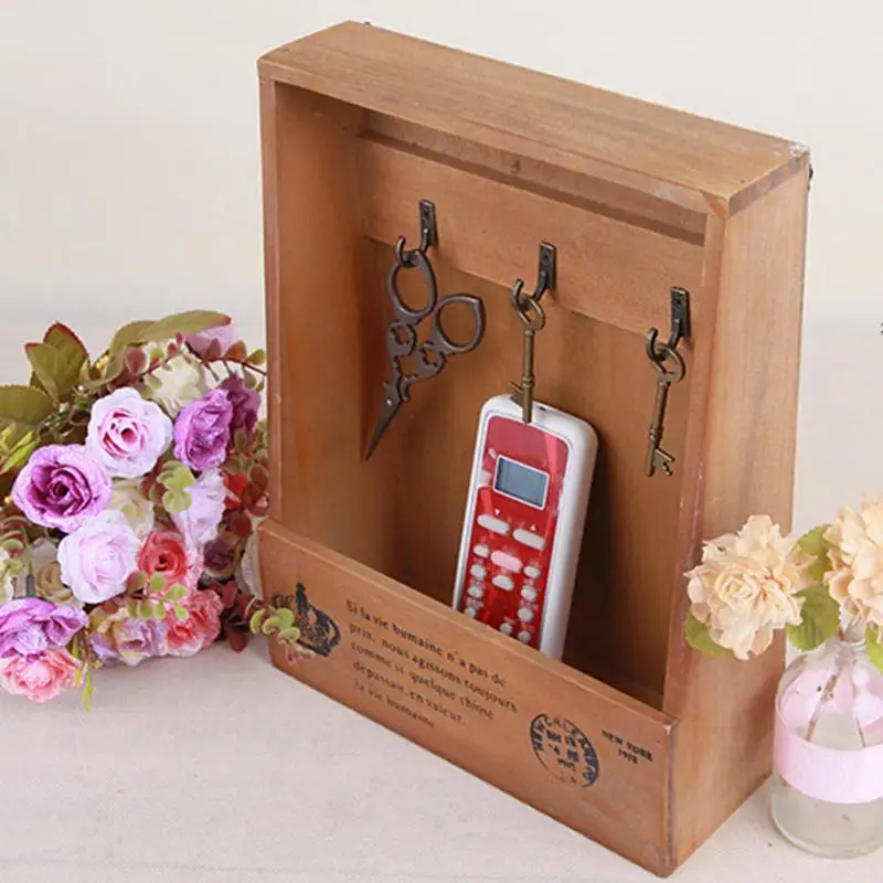 

Wood Storage Box Wooden Shelf Display Holder Wall Hanging Decoration Key Locker House Racks Decoration