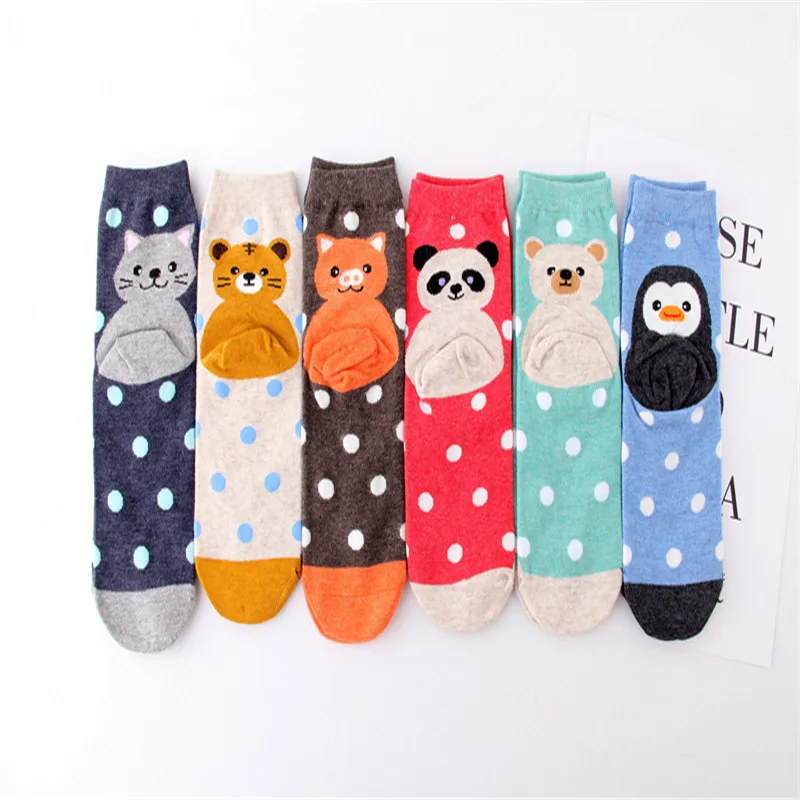 Мультяшный медведь в горошек носки Kawaii кошка панда Тигр Пингвин милые забавные новые женские хлопковые носки весна и осень