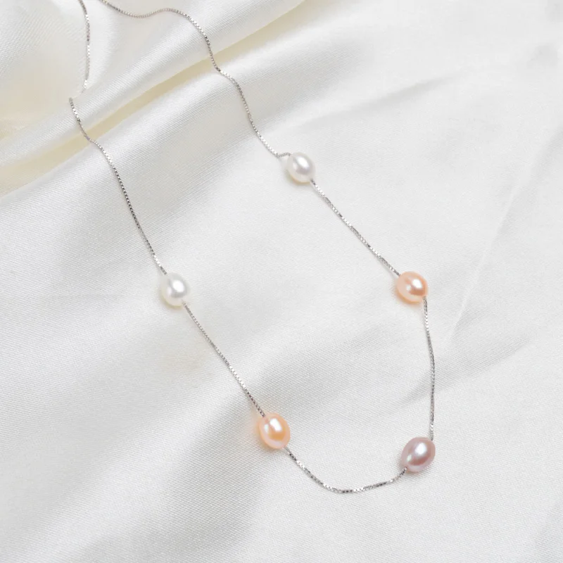 ASHIQI Настоящее натуральное пресноводное Жемчужное Ожерелье Подвеска для женщин с 925 пробы серебряной цепочкой модное ювелирное изделие