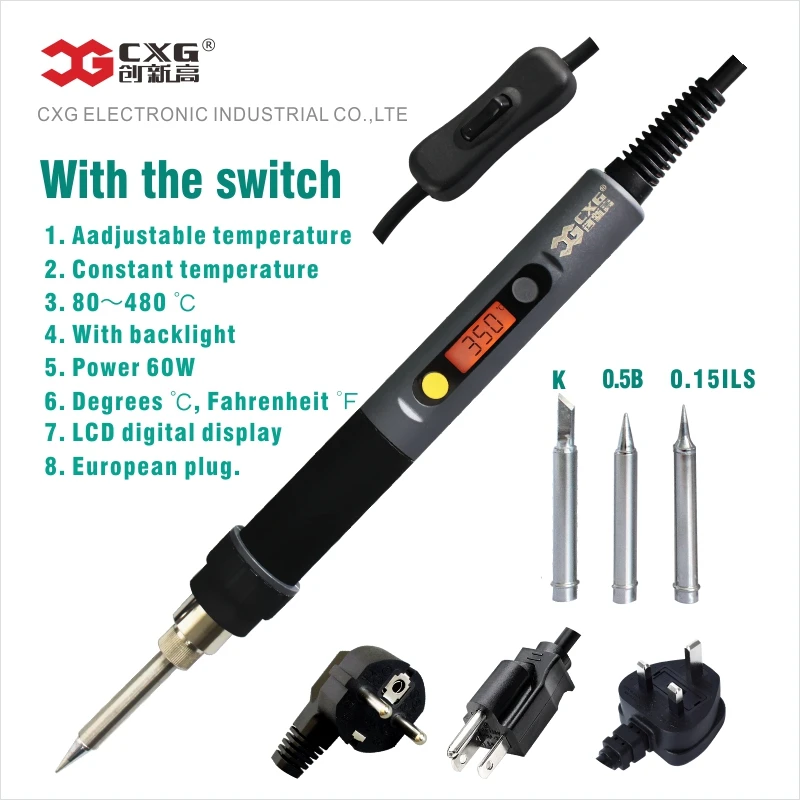 

CXG Electric Soldering iron 60W LCD Adjustable Temperature EU plug Welding Solder Station Heat Pencil 2pcs Tips Soldering iron