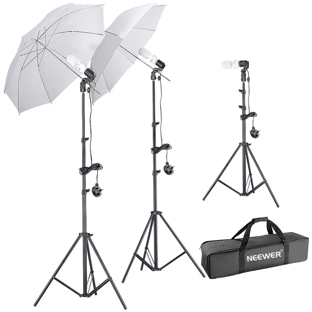 Neewer 220V 45W комплект дневного света с (2) белые полупрозрачные зонтики + 1 9 м