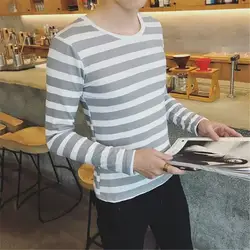 2018 осень новое поступление мужская новая с длинными рукавами полосатая футболка горячая распродажа мужская плотная рубашка Мужской Топ