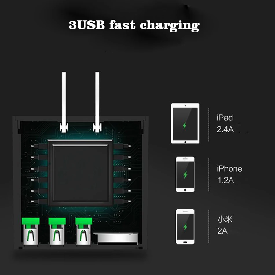 3A 3 Ports Universal Cell Phone Power Adapter Dual USB Mobile Travel Wall Charger for iPhone Samsung iPad with LED Display888