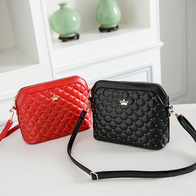 YBYT brand 2018 new imperial crown shoulder messenger crossbody bags diamond lattice women satchel fashion PU leather ladie bag