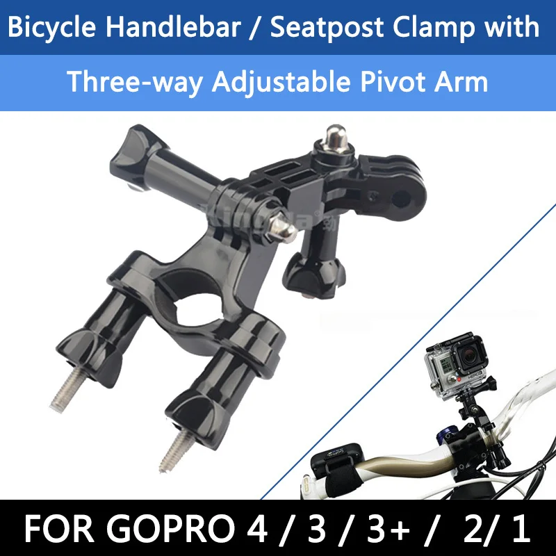 

FOR Gopro Accessories Motorcycle Bicycle Bike Handlebar Seatpost Pole Mount + 3 Ways Pivot Arm For Gopro Hero 4 3+ 1 2 3 sj9000