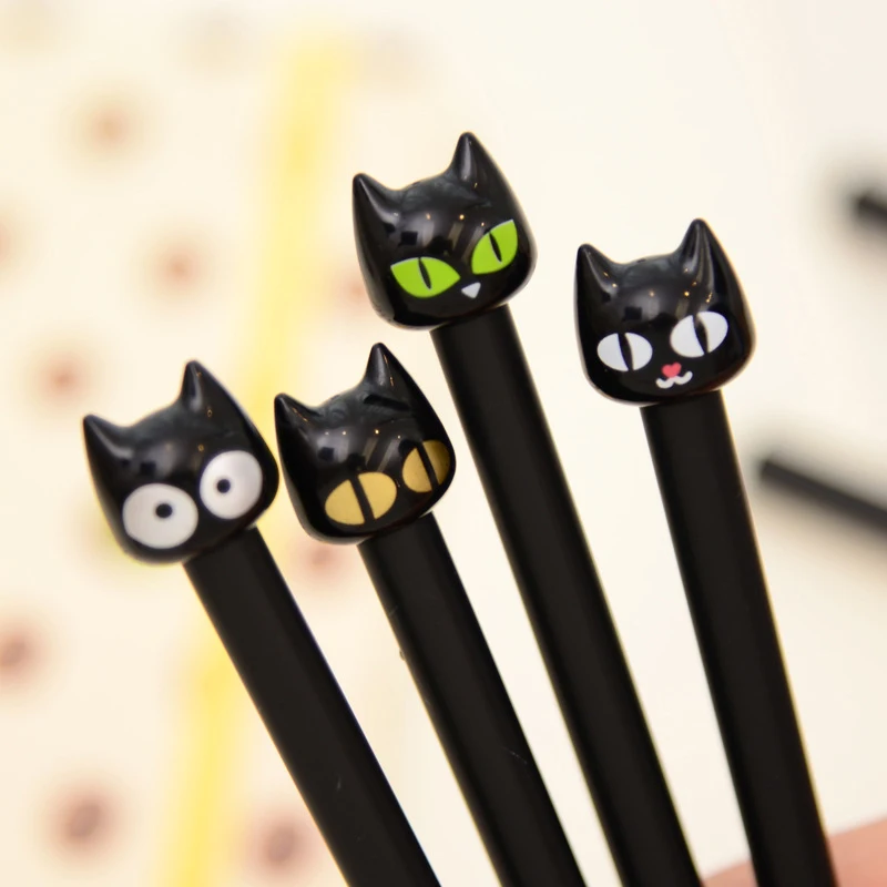 

Novelty Black Cute Cat Head Gel Ink Pen Promotional Student Gift Stationery School Office Writing Pens Creative Stylus 1PC/lot