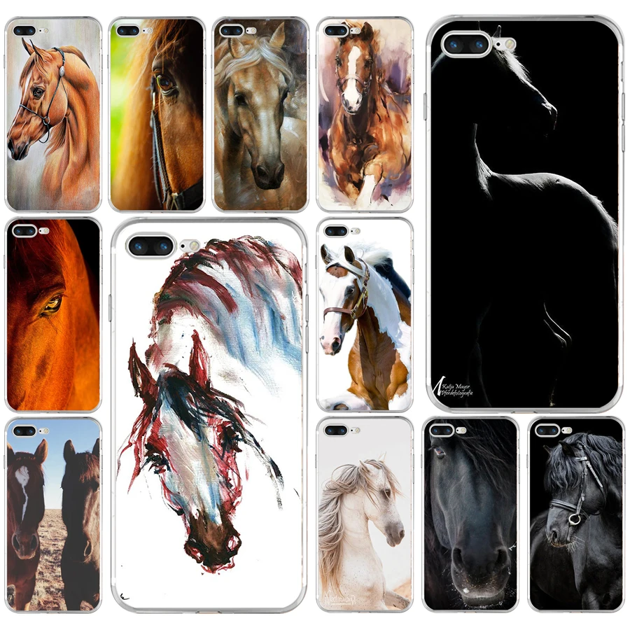 

183AQ Horse Portrait Soft TPU Silicone Cover Case For Apple iPhone 6 6s 7 8 plus Case