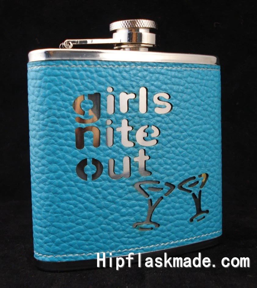 6oz  leather-wrapped stainless steel hip flask with free funnel