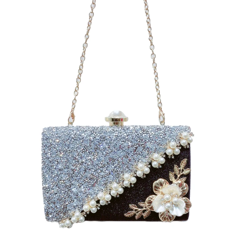 

Handmade Flowers Evening Bag Ladies Luxury Pearl Stitching Sequins Scrub Clutch Bridesmaid Bride Wedding Wallet
