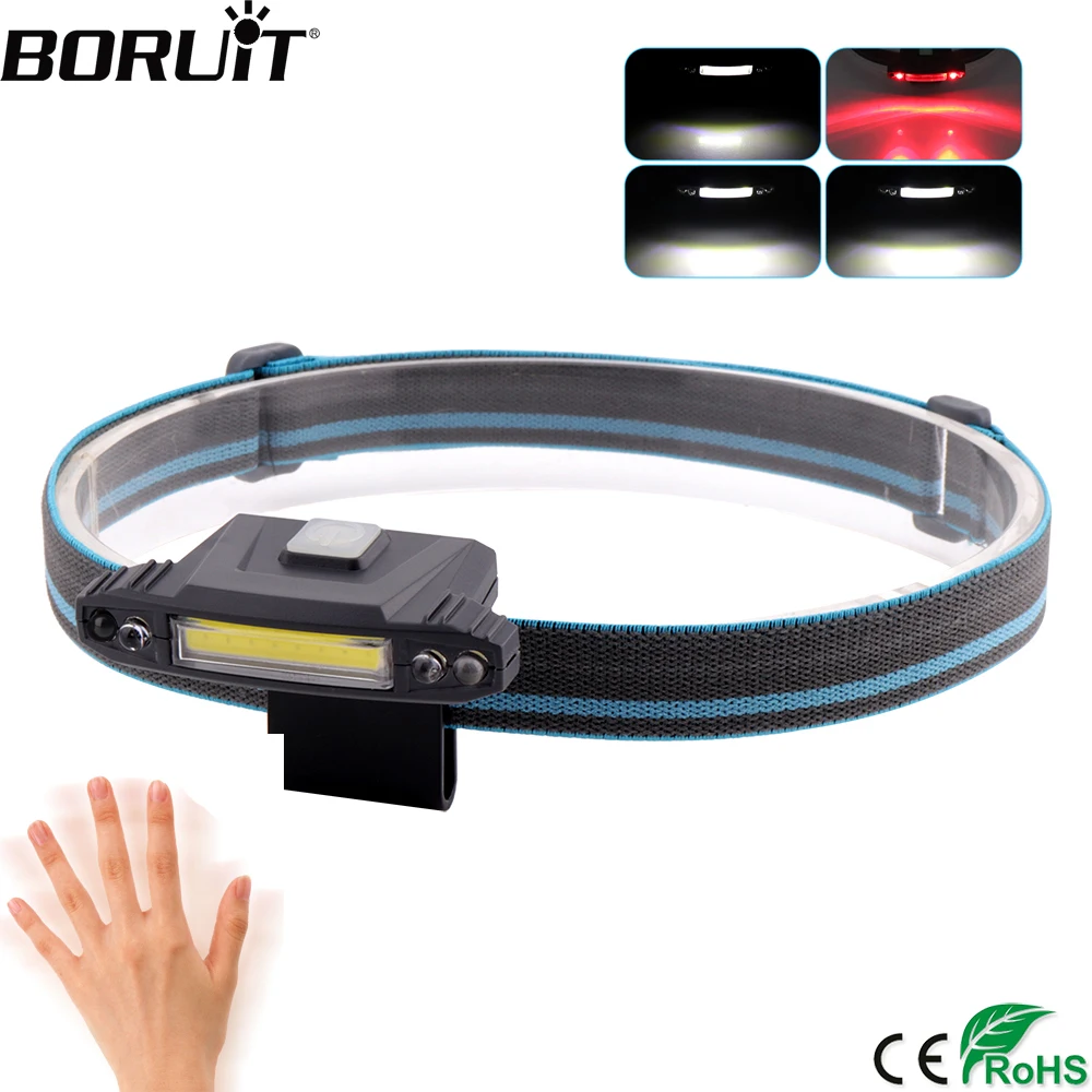 

BORUiT COB LED Cap Clip Headlamp 4 Modes Motion Sensor Headlight USB Charge Head Torch Hunting Camping Flashlight
