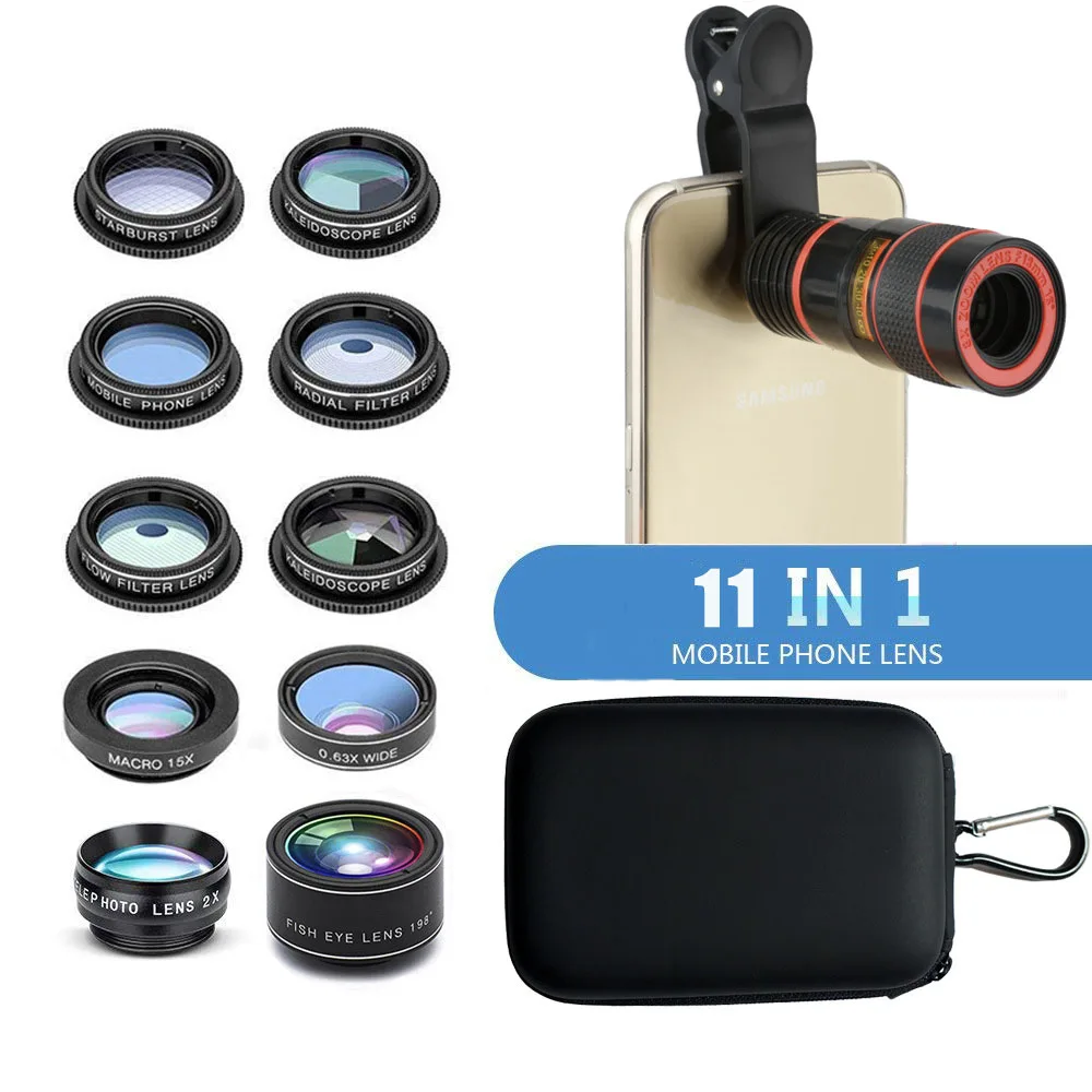 

cell phone lenses CPL Filter Fisheye Macro Wide Angle Lens 11 in 1 for iphone Xiaomi smasung huawei Smartphone Camera Lens Kit