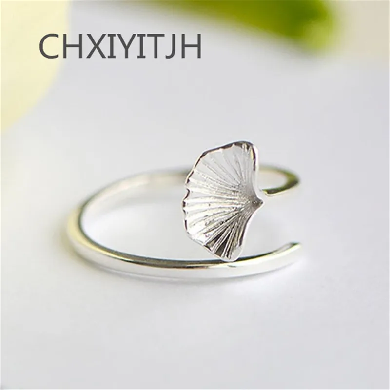 

925 Sterling silver Open ring finger Ginkgo biloba Pure and fresh and personality wholesale Women's fashion jewelry