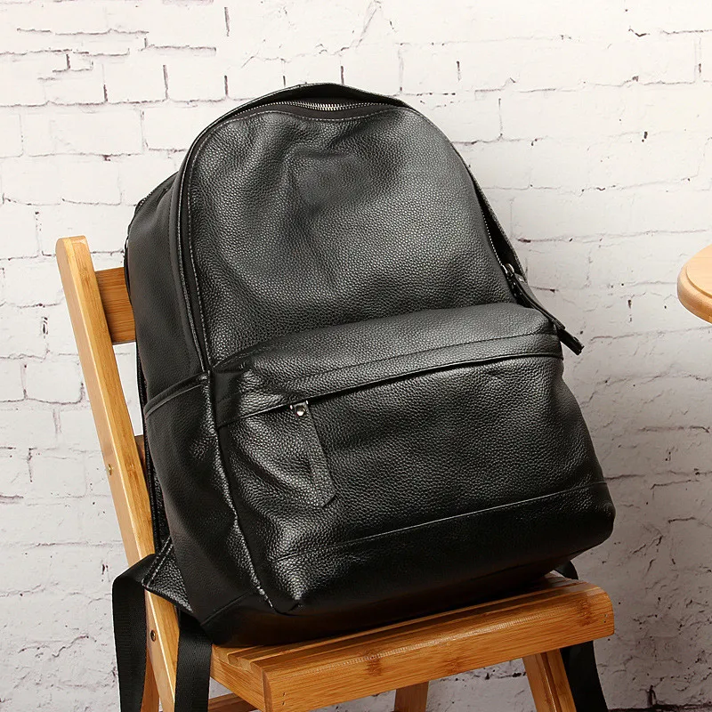 15 Natürliche Fashion Echtes Freizeit Schule Rucksack Black Student