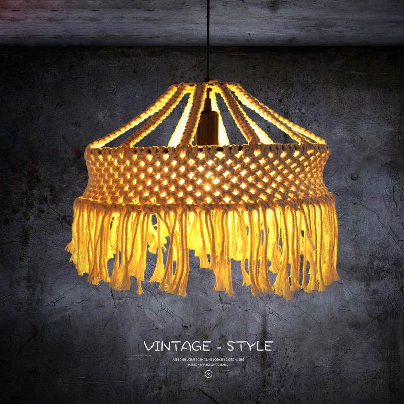 

Vintage rope Lampshade Pendant Lamp For Dinning Room,Living Room Retro vintage light bulb wicker Pendant Lights Cotton rope lamp