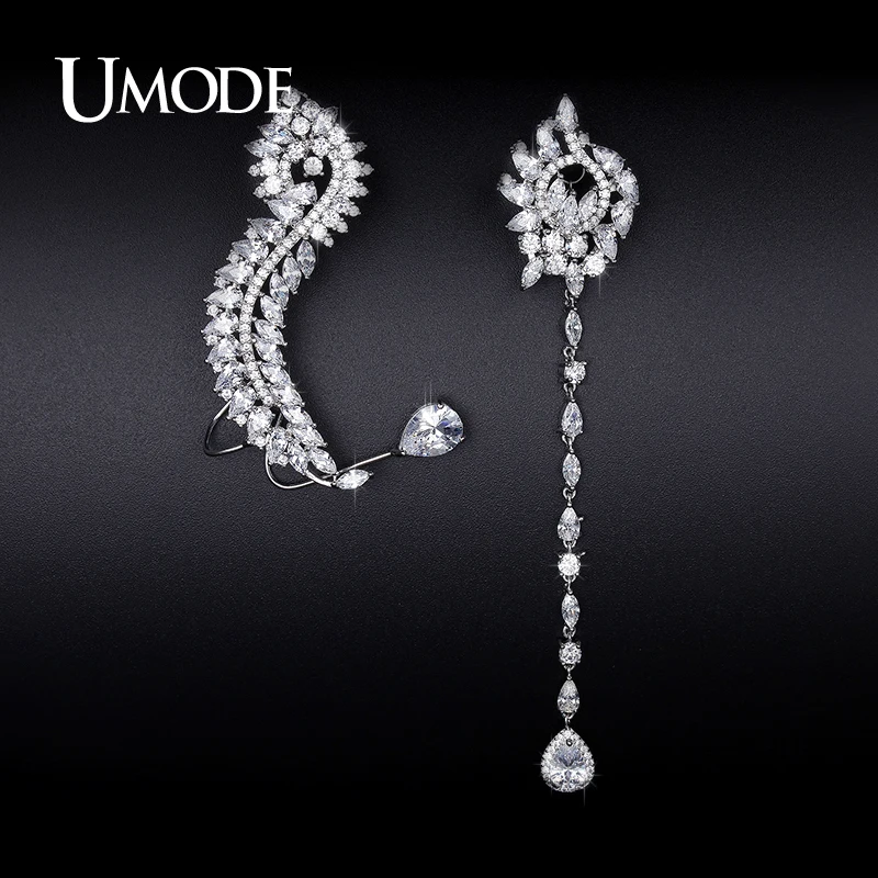 

UMODE Mismatch Earrings Luxury Ear Cuff Earrings For Women Zirconia White Gold Color Christmas Jewelry Boucle D'oreille UE0219