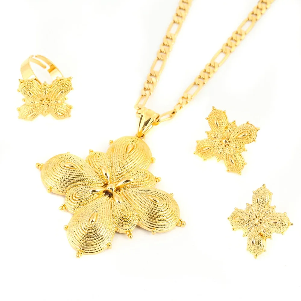 Новый комплект ювелирных изделий из Эфиопии 24 к золотого цвета Модный свадебный