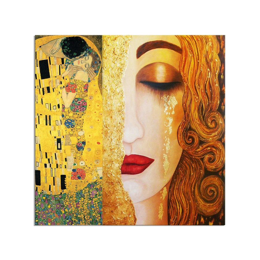 SELFLESSLY Art Gustav Klimt Golden Tears And Kiss Paintings Canvas Wall Art Printed Pictures Famous Artwork Decorative Painting