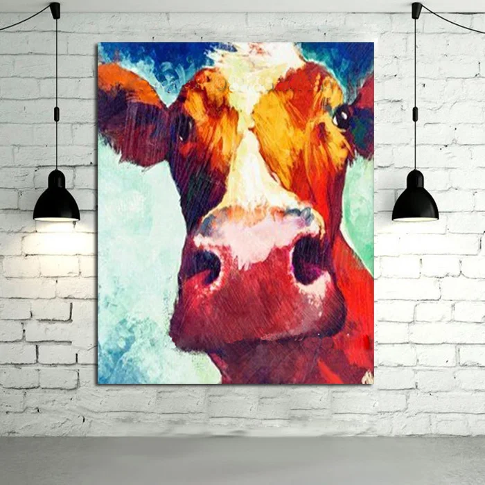 

large oil Paintings Handmade Wall Painting Color Cow Picture on Canvas Abstract Home Decor Animals Oil Painting Hang Pictures