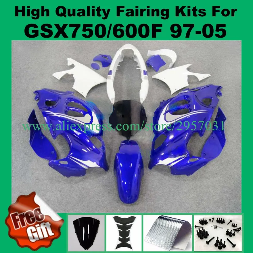 9 Подарки, обтекатель комплект для SUZUKI GSX600F GSX750F 1997-2005 GSX 600F 750F 97 98 99 00 01 02 03 04 05 ABS обтекатели синий белый