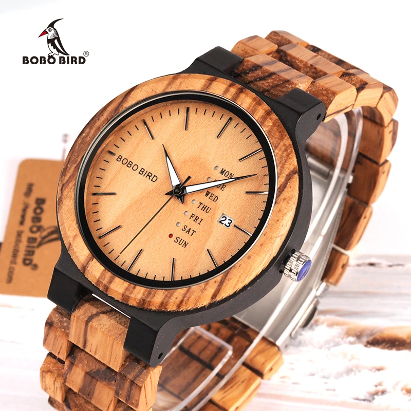 $24.37 Relogio Masculino Bobo Bird Wood Watch Men Erkek Kol Saati Week Display Date Japan Quartz Men Watc