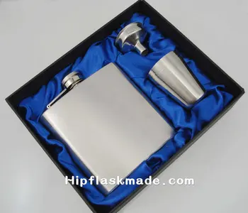 

wholesale 6oz flask with 4 cups and one funnel in gift box ,gift set silk inner lined ,father day's gift