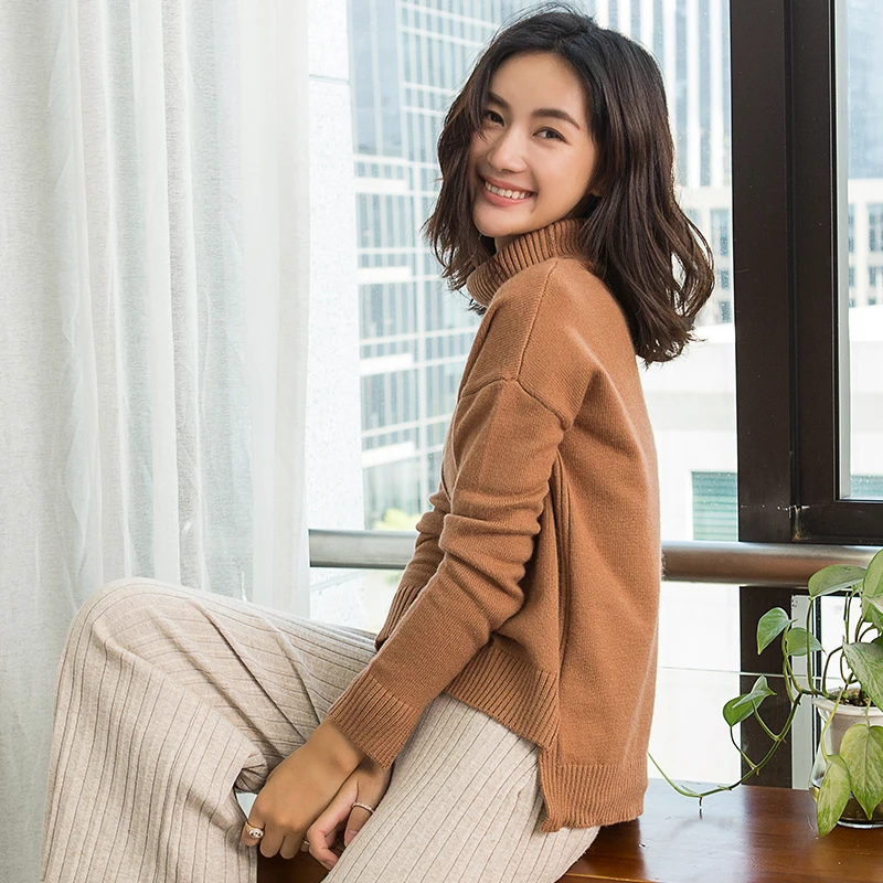 New winter ladies cashmere sweater high collar short solid color loose soft fashion casual warm breathable comfortable sweater