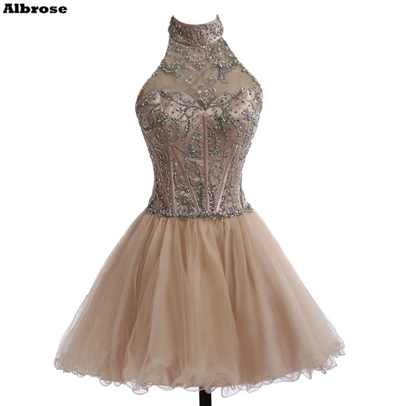 High neck short prom dresses