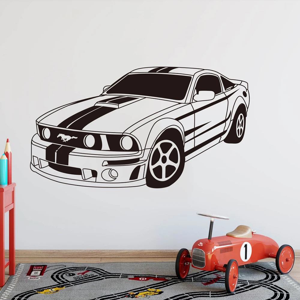 Large Mustang Muscle Car Vehicle Game Wall Sticker Boy Room Kids Room Racing Super Car GTR Wall Decal Bedroom Vinyl Decor (1)