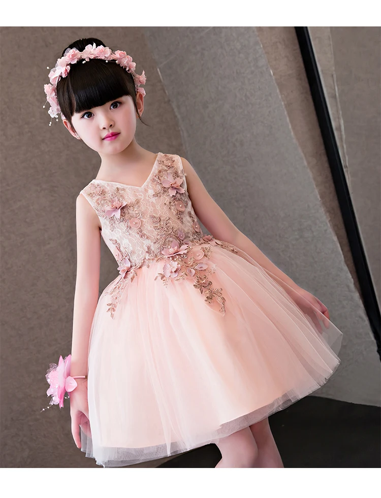 Платья с цветочным узором для девочек; Glizt; розовое кружевное платье с аппликацией для девочек; свадебное платье со шлейфом; платья костюмы для детей; Детская летняя одежда