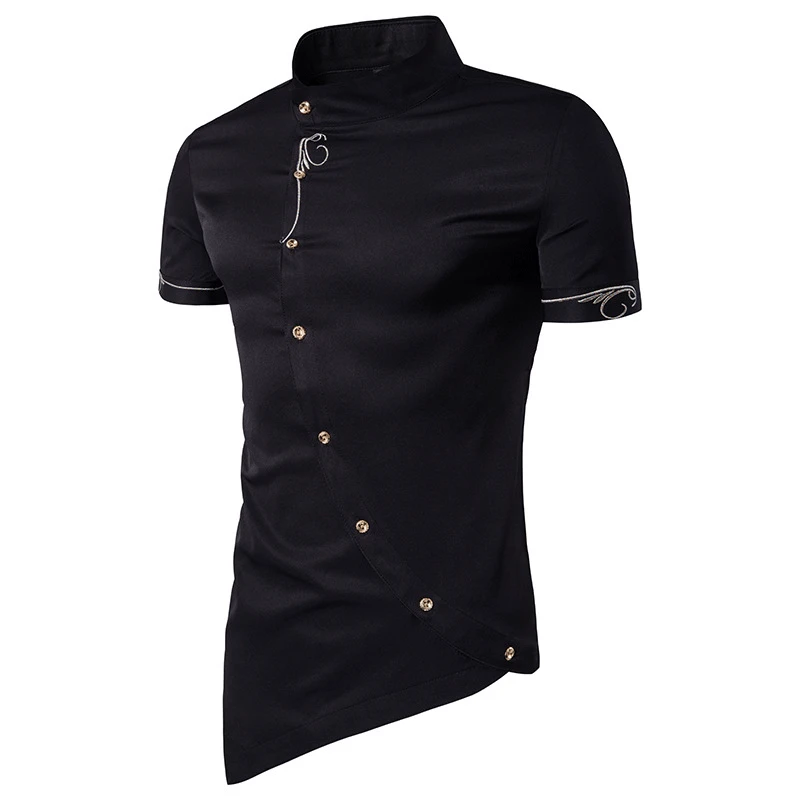 

Men's Fashion Shirt 2019 New Skew Button Irregularity Design High-end Shirt Male Dress Shirt Casual Business Short Sleeve Shirt