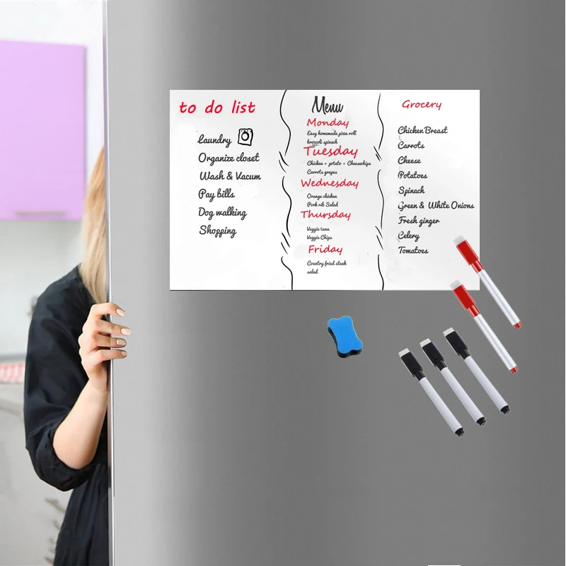 

A3 Size Vinyl Magnetic Whiteboard Marker Eraser Dry White Board Fridge Sticker Smart Notepad Memo Pad Message Board Week Planner