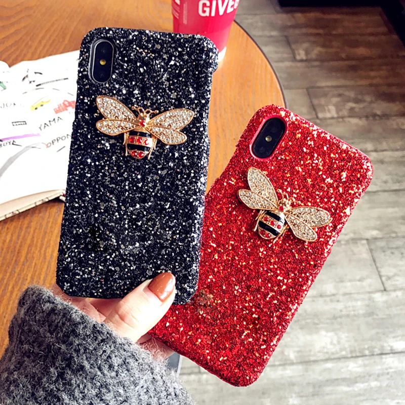 Для iPhone 6 6S Plus 7 8 X XS XR MAX задняя крышка DIY Kawaii милый Блестящий Кристалл пчела