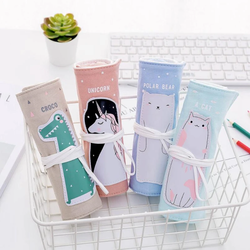 

Kawaii Animals Unicorn Pencil Cases Vintage Roll Canvas Pen Bag Pouch for Girls Boys Stationery School Supply Pencilcase Pen Box