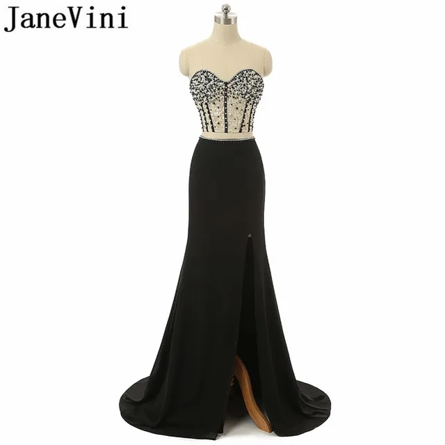 Best Offers JaneVini Two Pieces Dress Black Chiffon Long Bridesmaid Dresses Mermaid Pearls Strapless High Split Plus Size Vestiti Damigella Best Offers JaneVini Two Pieces Dress Black Chiffon Long Bridesmaid Dresses Mermaid Pearls Strapless High Split Plus Size Vestiti Damigella