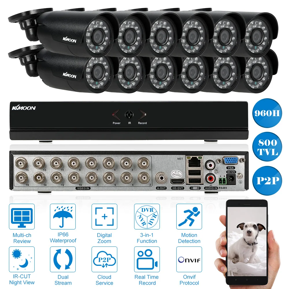 

KKMOON 12CH 960H D1 CCTV DVR Recorder Kit 12PCS 800TVL Bullet Security Camera System IR Weatherproof Surveillance System Kit
