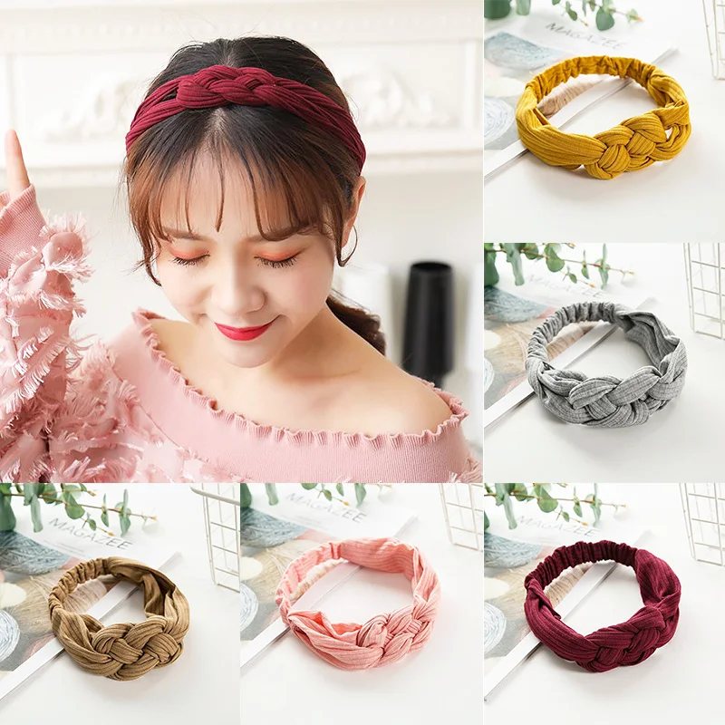 

LNRRABC Hot girl hair band Korean version 5 color women's stretch headband knitted bow woven cross knot candy color headdress