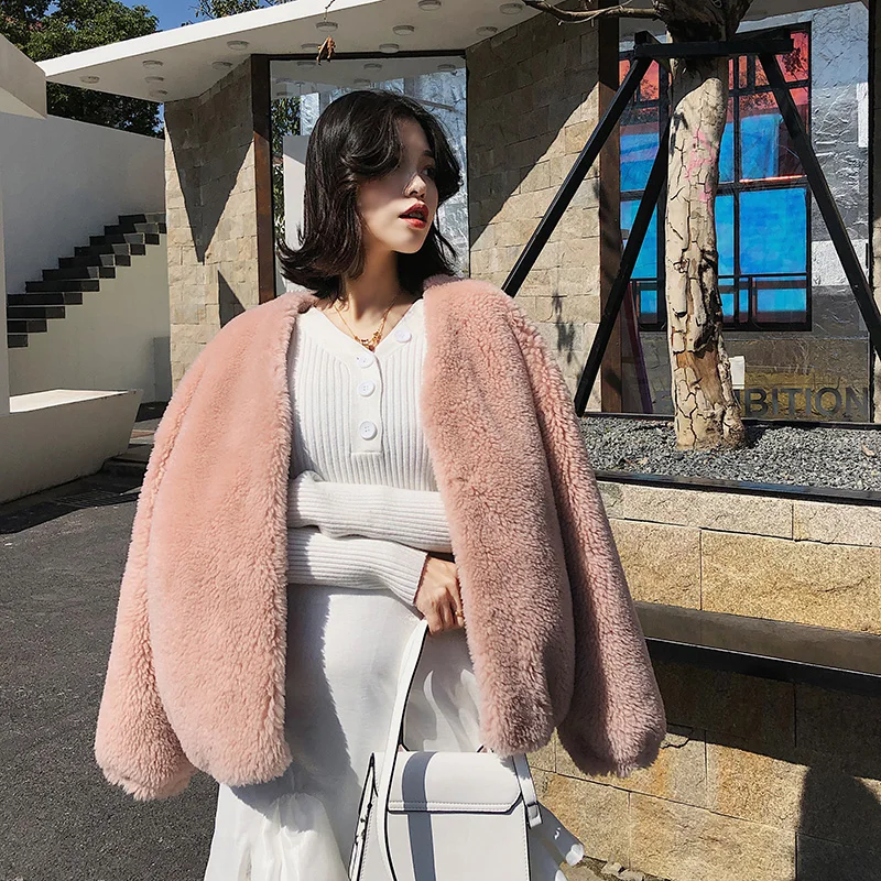 Mouton Automne Fourrure Manteau Vêtements naichase De Laine Coréen Chenwufen Vintage 100 beige 2018 Hiver Veste Femme Femmes Zt1655 AIF7wO