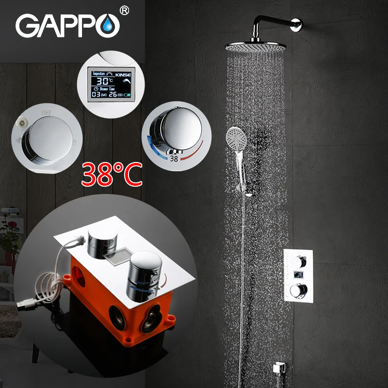 GAPPO luxury bathroom smart shower head thermostatic rainfall shower set thermostatic mixing valve waterfall shower system