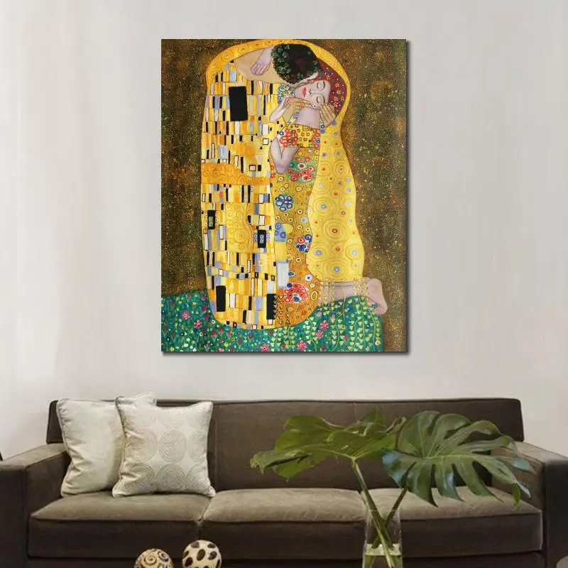 Ручная роспись масляных картин на холсте Gustav Klimt's The Kiss произведение искусства репродукция романтическая любовница картина спальня высокое качество