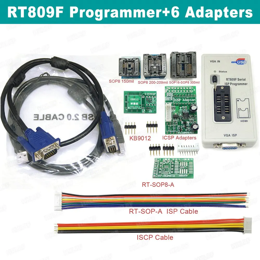 RT809F ISP программатор+ PEB-1 плата расширения+ TSOP48 адаптер ISP lcd программист+ TSSOP8 EDID read line - Цвет: RT809F-6 Adapters