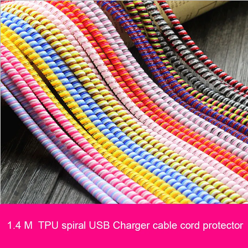Длина 1,4 м 10 шт сплошной цвет ТПУ Спираль USB зарядное устройство кабель протектор изоляция для кабеля намотки для iphone samsung htc кабель передачи данных