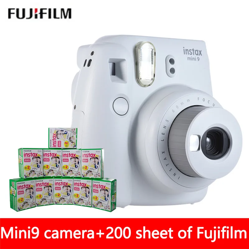 5 цветов роскошный пакет Fujifilm Instax Mini 9 пленка камера+ 200 лист Fuji Mini 8 9 белый 3 дюйма пленка+ объектив крупным планом - Цвет: white