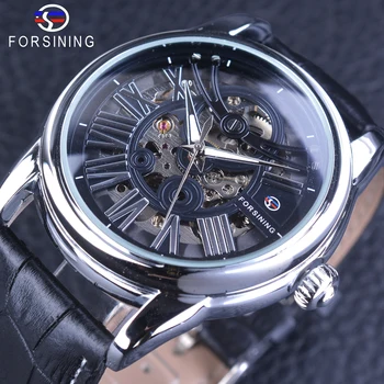 

Forsining Official Exclusive Sale Roman European Retro Wave Design Classic Transparent Men's Automatic Watches Genuine Leather